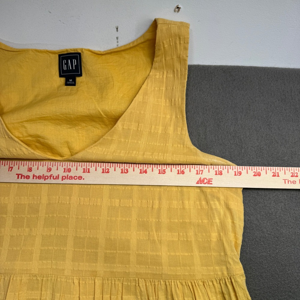 GAP V-Neck Tiered Midi Dress Women Medium French Almond Yellow Cotton Sleeveless - Picture 5 of 11